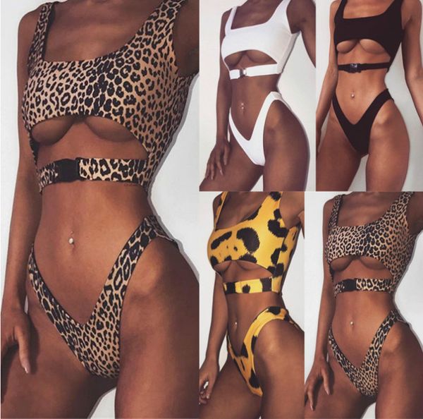 

women summer bikini fashion designer leopard print swimwear womens explosion hollow two pieces swimsuits wholesale, White;black