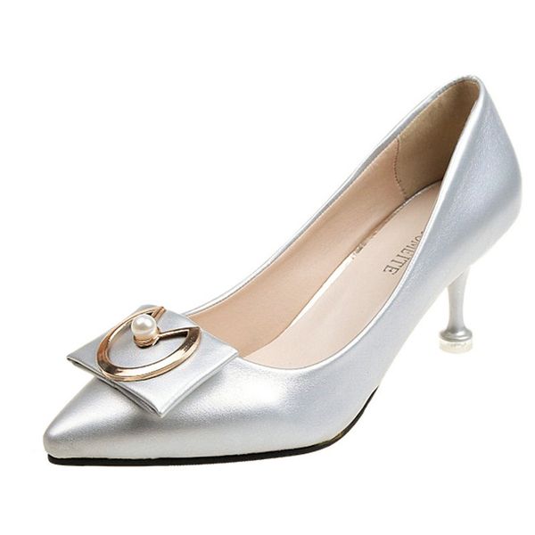 

2019 new women's consice pumps autumn circle metal decoration shoes woman 5 colors female daily dress footwear, Black