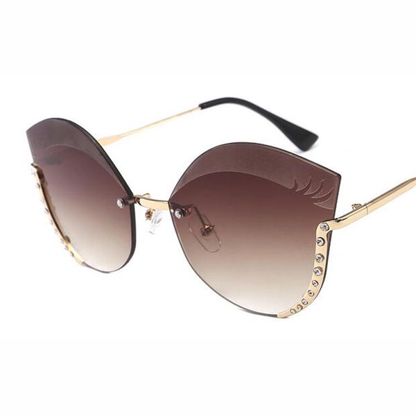 

luxury vintage glasses oversize rimless sunglasses lady shades for women 2018 new brand eyewear diamond brown cat eye sunglass, White;black