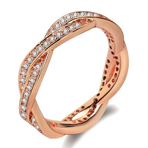

high-grade double-row diamond ring finger rings with 18k rose gold ring wrapped in european and american fashion, Silver