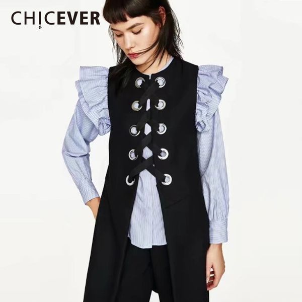 

chicever spring black women's vest sleeveless long coat female 2018 casual women's jacket loose big size vests coats clothes new, Black;white