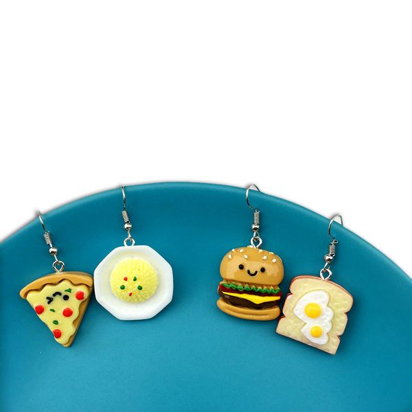 

new funny fast food hamburger sand pizza shape drop earrings for women girls fashion creative female trendy dangle earrrings, Silver