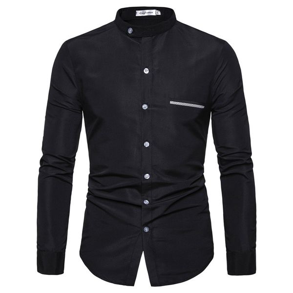 

solid color mens casual shirts fashion slim stand collar long sleeve mens designer shirts casual males clothing, White;black