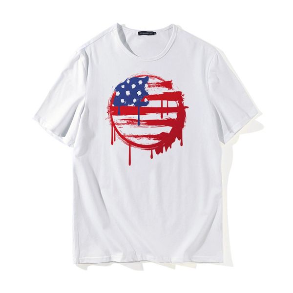 

fashion round neck pullover t-shirt men flag print summer short sleeve tee shirt top, White;black