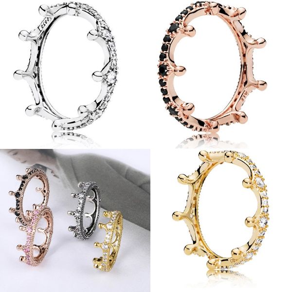 

5 colors brand new 18k rose gold plated crown ring with cz diamond 925 sterling silver jewelry rings for women