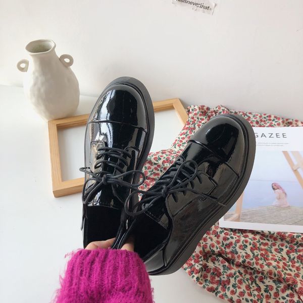 

shoes woman 2019 round toe designer women casual female sneakers clogs platform british style all-match flats, Black