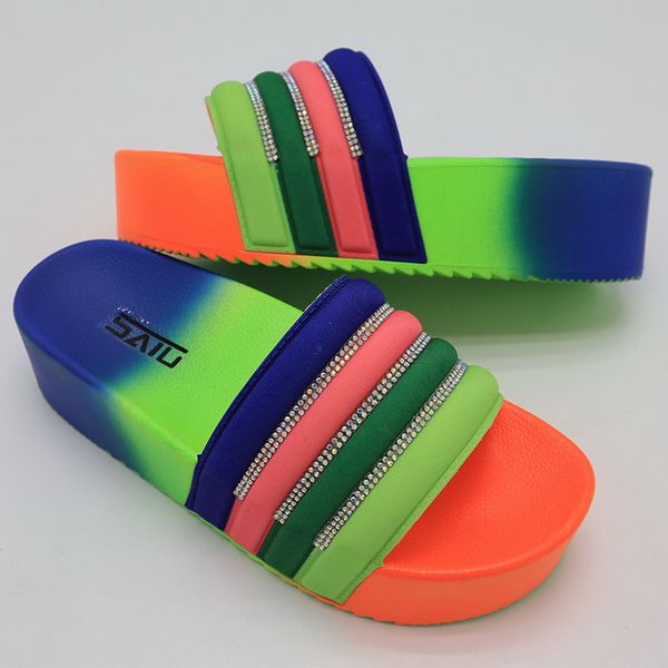 

slippers women sandals woman slides summer rainbow color shoes for women platform wedges flip flops outdoor home shoes 2020, Black