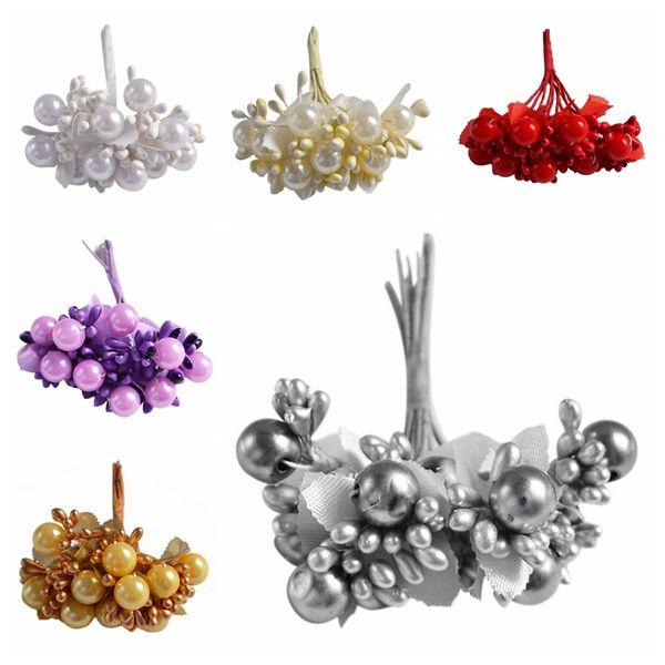 

10pcs 12mm artificial pearl stamens flower small berries cherry bouquet for wedding party home cake box wreaths decoration