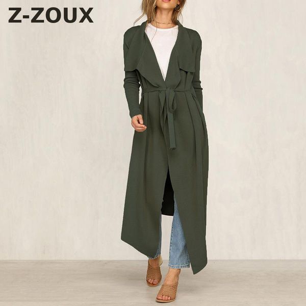 

z-zoux women trench coat long sleeve lace up women windbreaker solid temperament black trench loose long overcoat autumn, Tan;black