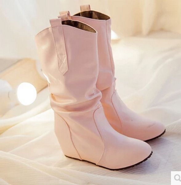 

influx of new fall shoes slope with high-heeled white boots female boots single women's in the spring and autumn, Black