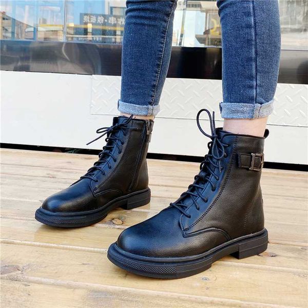 

white ankle boots round toe flat heel lace up brand women's shoes winter footwear booties ladies boots-women low heels booties, Black