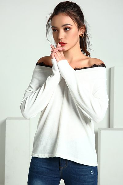 

модные лоскутное зеленый хлопок свитера, White