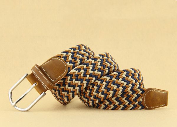 

2019 new trend designer elastic men's belt youth students men and women woven belt weaving elastic pin buckle belt, Black;brown