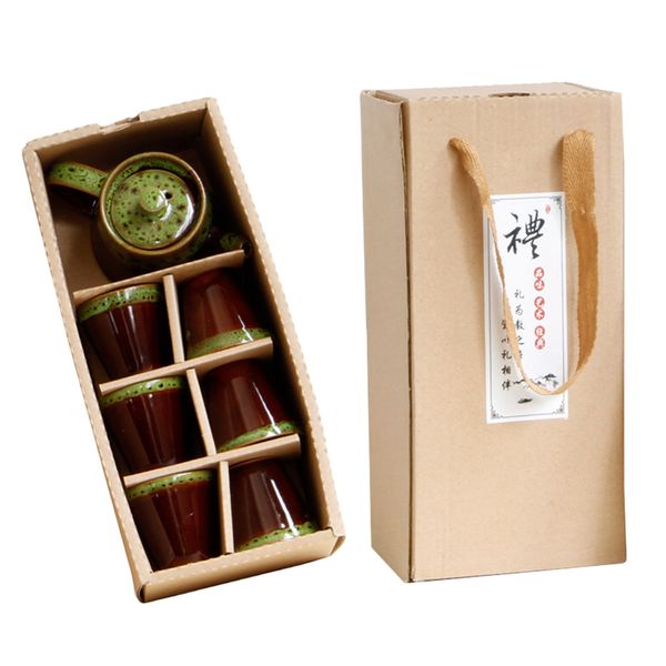 

7 pcs ceramic glazed tea cups & teapot delicate chinese kungfu tea set