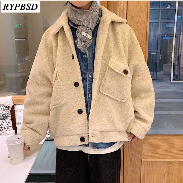 

oversized coat men wool korean fashion thicken men's cotton jacket turn-down loose single breasted harajuku winter coat men, Black