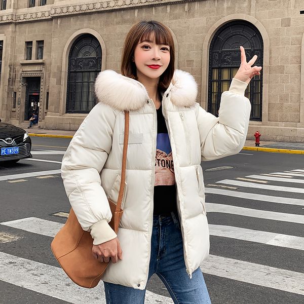 

women winter jacket women coat fur hooded thick warm short parkas outerwear white jacket plus size xxl female coat puffer, Tan;black