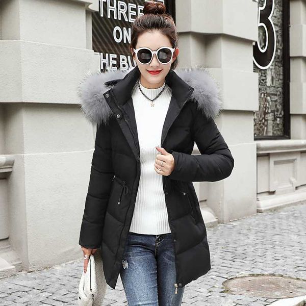 

women's down & parkas plus size long basic jackets coat women chaqueta mujer fur collar parka harajuku winter warm solid woman clothes, Black