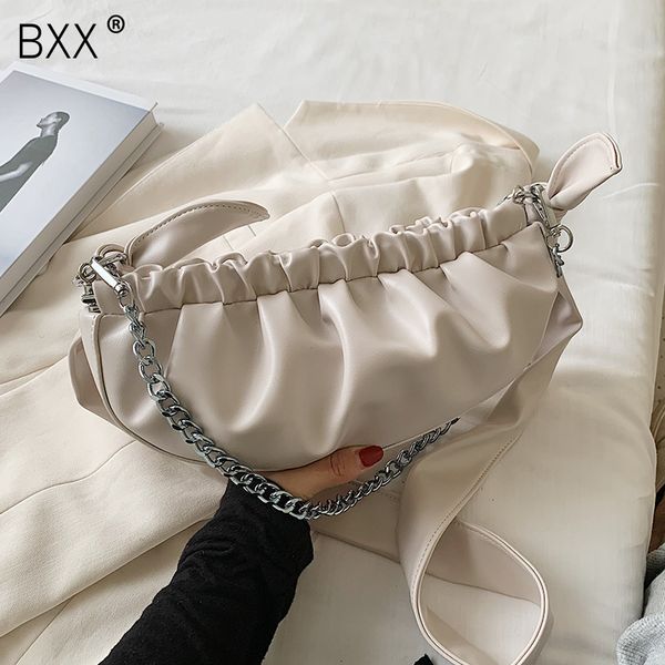 

bxx] pu leather pleated bags for women 2020 autumn simple solid color shoulder handbags female travel lady fashion bag hn912