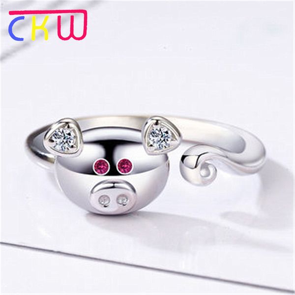 

ckw wholesale korean silver pig resizable ring for women men fashion creative 2019 birth year pig zodiac rings jewelry, Slivery;golden