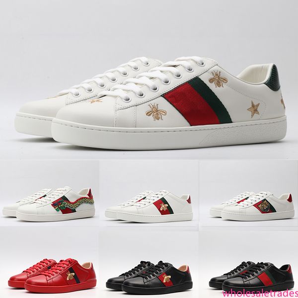 

2020 fashion ace shoes cny red vintage black triple white leather casual shoes flat platform designer man woman skate dress shoe bee star