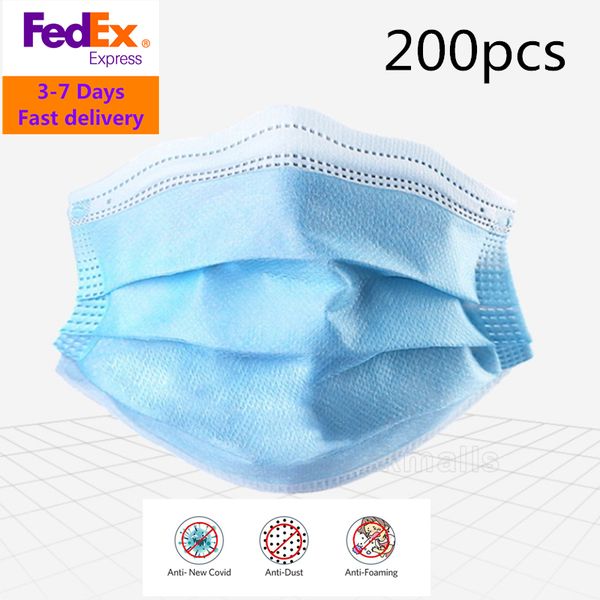 

fedex shipping 200pcs 3-ply anti-dust disposable earloop face mouth mask anti-virus mask safety mask dust