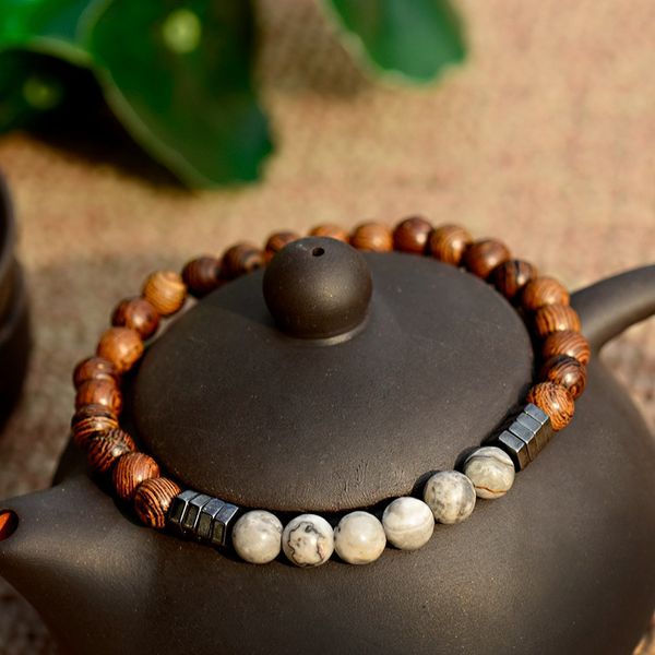 

2019 classic women 6mm natural wood beads bracelet men ethnic hematite lava stone bracelet homme prayer jewelry yoga bracelet, Black