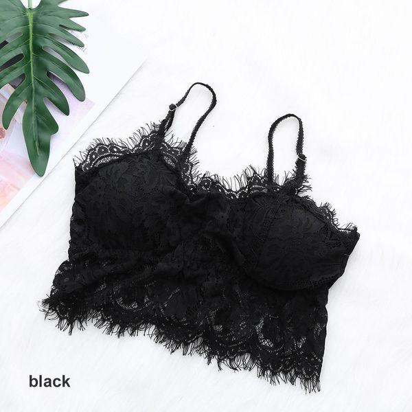 

femme lingeries padded bra summer women lace floral hollow out crochet tank bralette bralet bra bustier cami padded crop top, Red;black