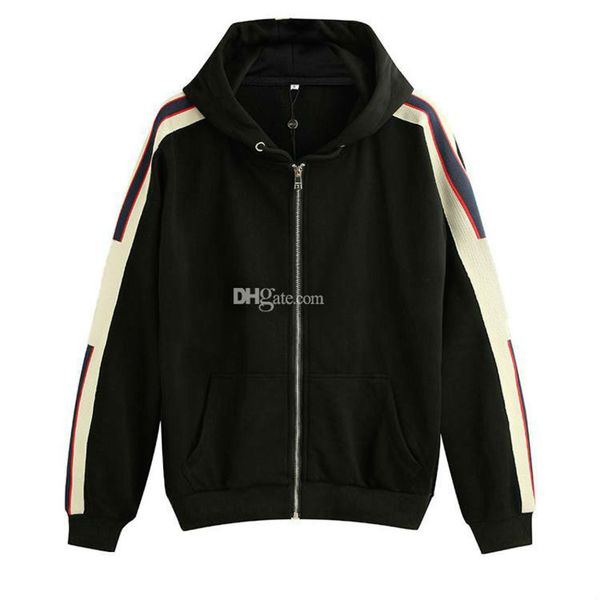 

mens hoodie jacket italy fashion new zipper hooded zip-up sweatshirt with logo stripe hoodies women sweatshirtsn77v, Black