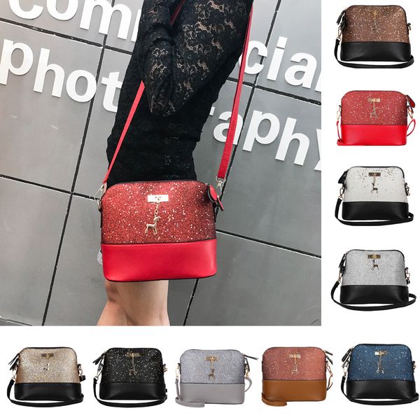 

women bags pu leather handbag fashion deer decor crossbody bag for women sequins small deer shoulder bags messenger bag #20