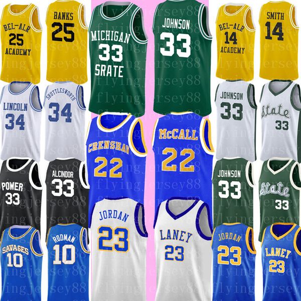 

College 33 Earvin Johnson 23 Michael Jersey Love & Basketball movie MCCall 22 Movie Basketball Jerseys