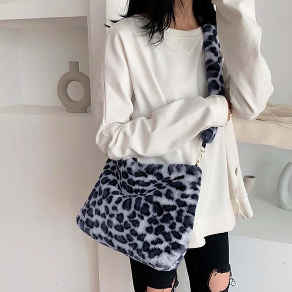 

женщина леопард плюшевая теплая сумка сексуальная теплая меховая хвостовая мягкая ручка старинные сумки дамы messenger сумка sac #t2g