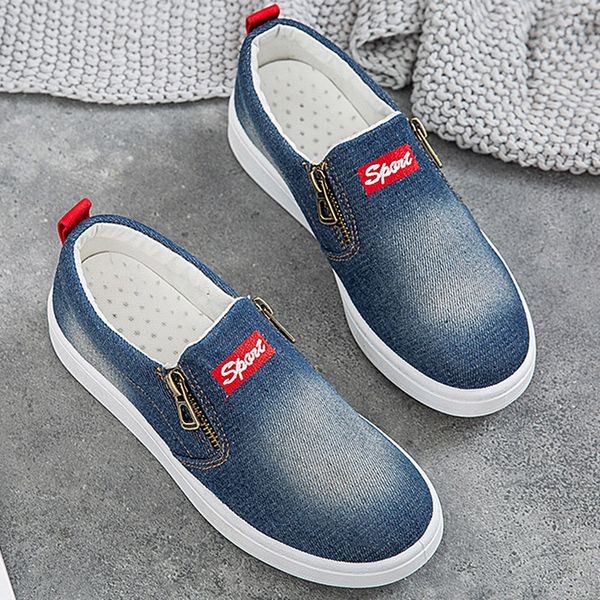 

women platform flat casual canvas shoes ladies denim loafers female slip on moccasins zapatillas mujer casual plus size 35-44, Black