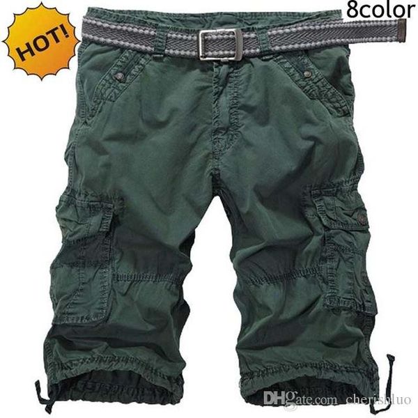 

высокое качество 2017 лето мешковатые 100% хлопок повседневная армия военные короткие брюки прямые грузовые комбинезоны мульти карман мужски, White;black