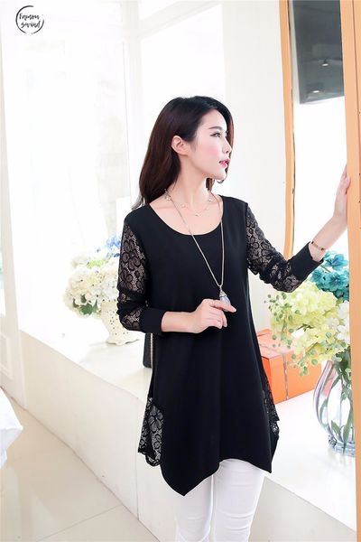 

рубашка блузка работа и случайные женщины блузы o шеи plus размер blusas патч lace 5xl с длинным рукавом топы, White