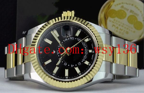 

luxury sky dweller 326933 42mm 18kt gold & stainless steel black index automatic mechanical mens casual watches mens wristwatches, Slivery;brown