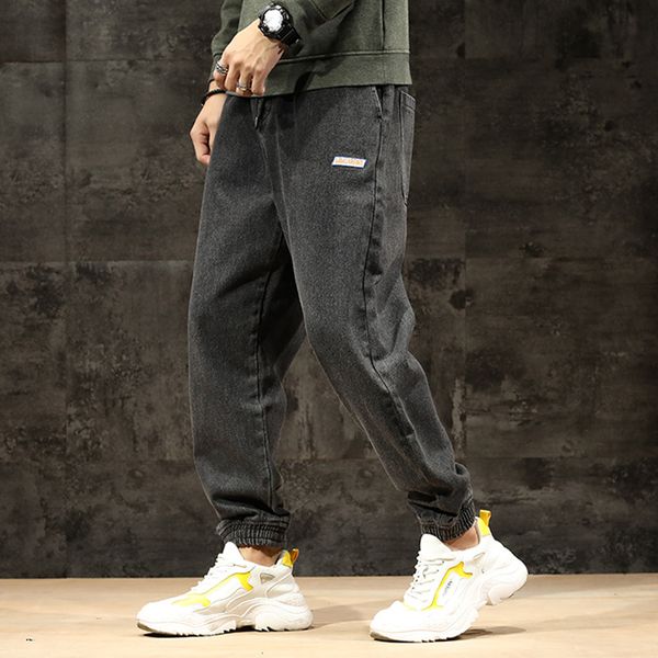 

japanese vintage fashion men jeans retro black gray loose fit denim cargo pants harem jeans streetwear hip hop joggers men, Blue