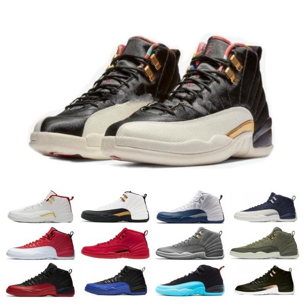 

High Quality 2019 New 12s CNY Chinese New Year White Gold Men Basketball Shoes 12 FIBA Bumblebee Game Royal Sports Sneakers With Box