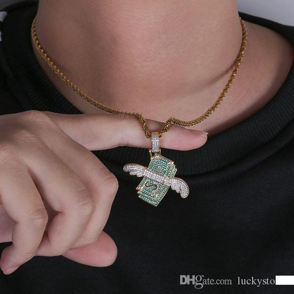 

крыло летит деньги индивидуальность хип-хоп ветер улица кулон микро вставках циркон мужской модный человек ожерелье орнамент, Silver