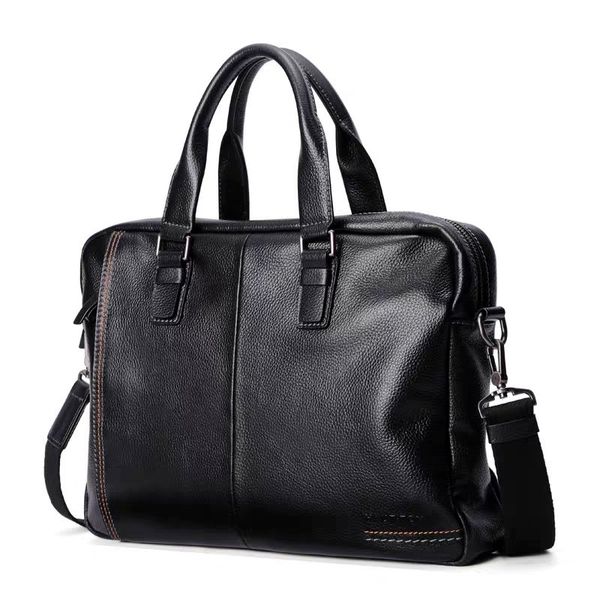 

2019 new natural cowskin 100% genuine leather men's briefcase fashion large capacity business bag black male shoulder lapbag