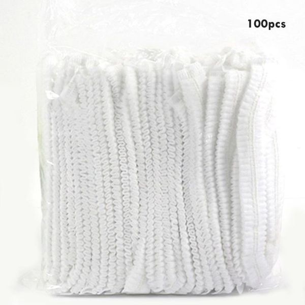 

100pcs disposable non-woven strip hats practical portable smooth barrier caps wide elastic band hats