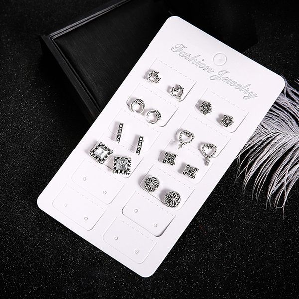 

fashion 8 pairs/set geometric heart flower stud earrings set for women girls party handmade jewelry gift, Golden;silver