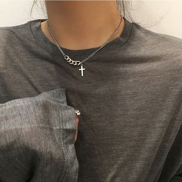 

2020 simple classic fashion silver plated chain cross pendant short choker necklaces for women vintage punk religious jewelry
