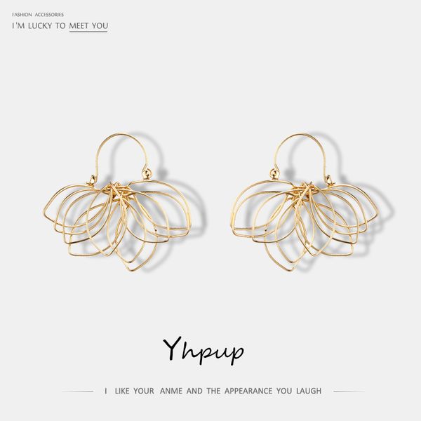 

yhpup 2019 fashion metal handmade flower plant drop brand earrings charm personalized chunky earring for ladies party pendientes, Silver