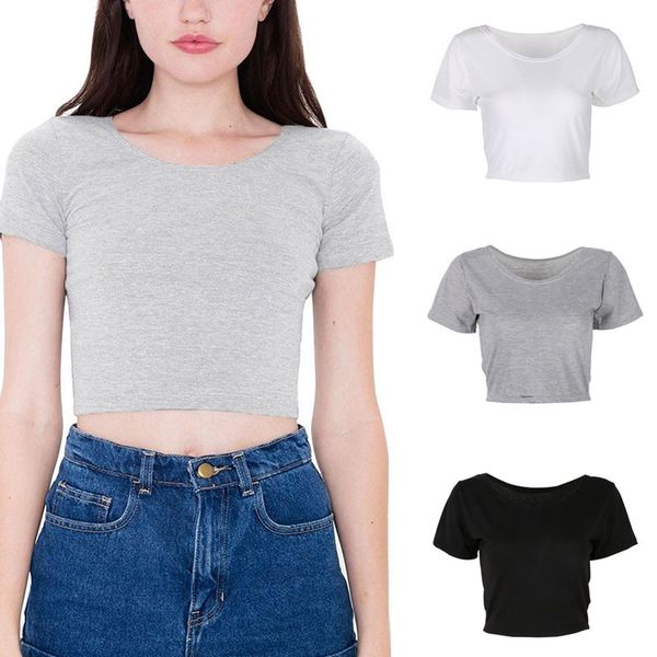 

women's t-shirt women clothing midriff short sleeve multi colors pure color casual style summer cotton, White