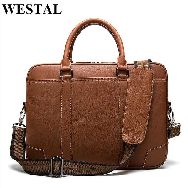 

westal bag men's briefcase genuine leather lapbag men leather office bags for men porte document business handbag for