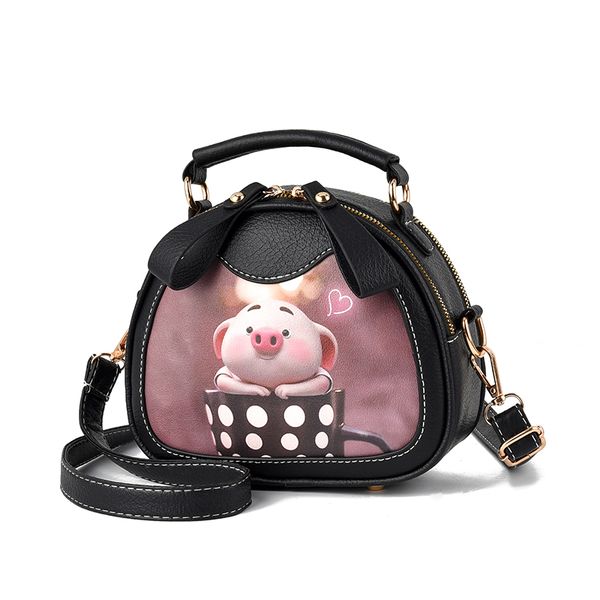 

handle cartoon pattern women pu leather small handbags casual fashion designer ladies phone bag shoulder girls round bags