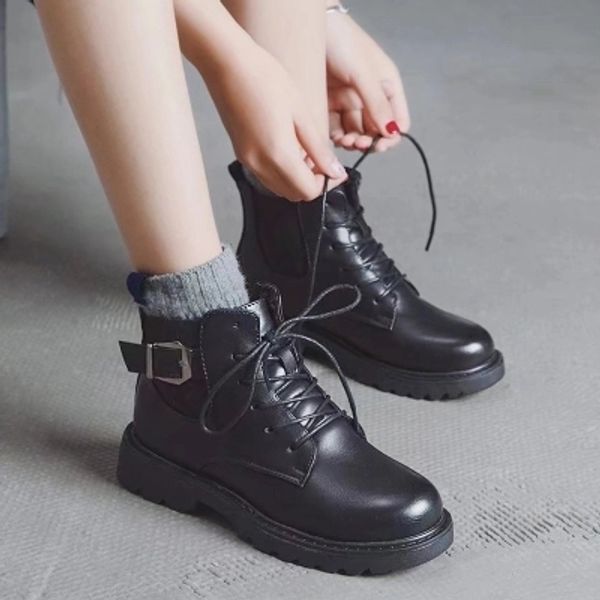 

2018 autumn and winter new british wind plus velvet thick with pointed brock women's shoes low-heeled shoes, Black