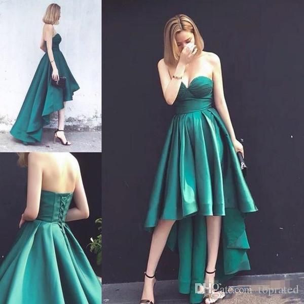 

hunter green prom dresses a-line sweetheart sleeveless satin formal party gowns plus size high low dress evening wear, Black