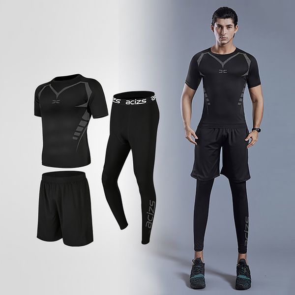 

men's tracksuit compression suit men sportwear jogging suit thermal underwear rashgard male long pants leggings shorts, Black;blue