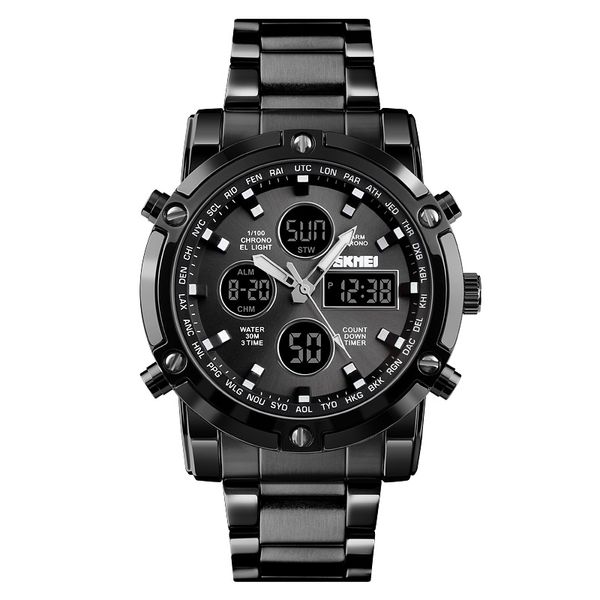 

skmei digital quartz watch men outdoor sports digital watch countdown full steel strap wristwatch clock relogio masculino 1389, Slivery;brown